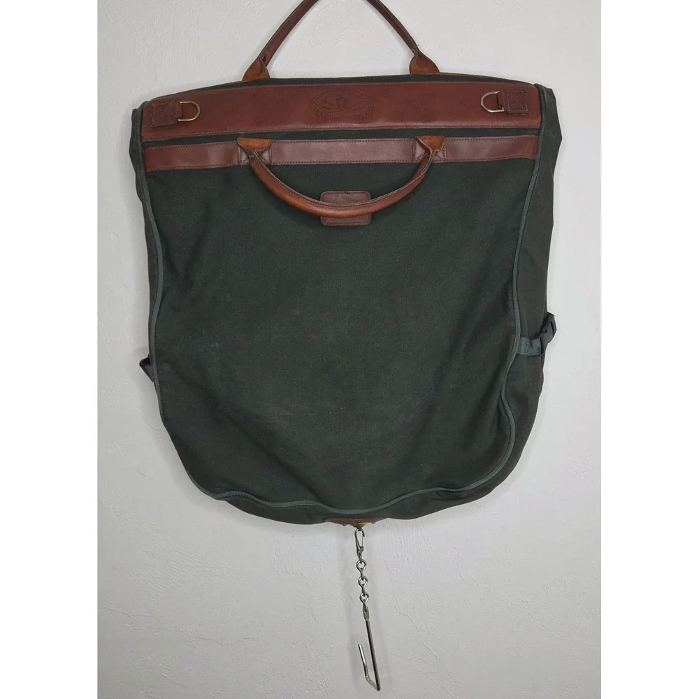 Vintage Orvis Battenkill Garment Bag Travel Luggage Green Canvas Brown Leather